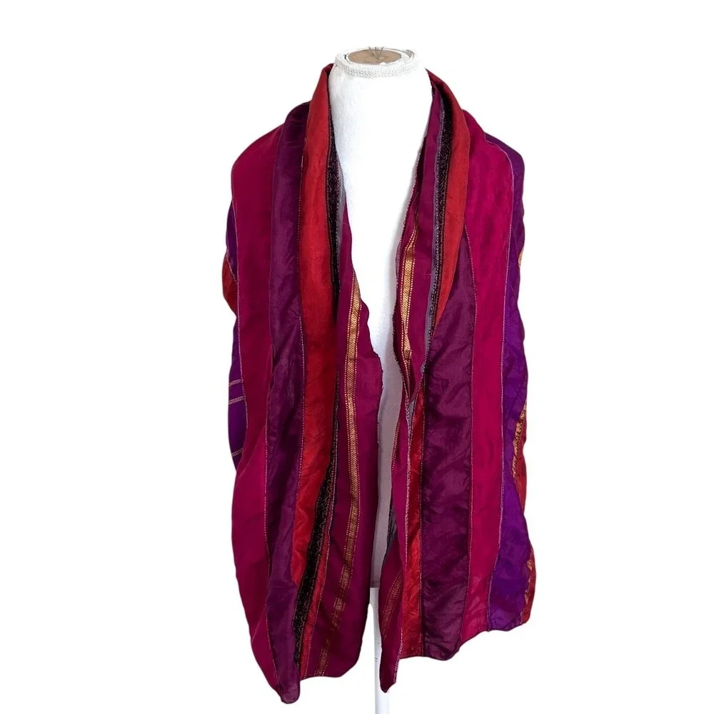 Striped Colorful 100% Silk Scarf‎ Wrap Shawl Embroidered 68X18 One Size India